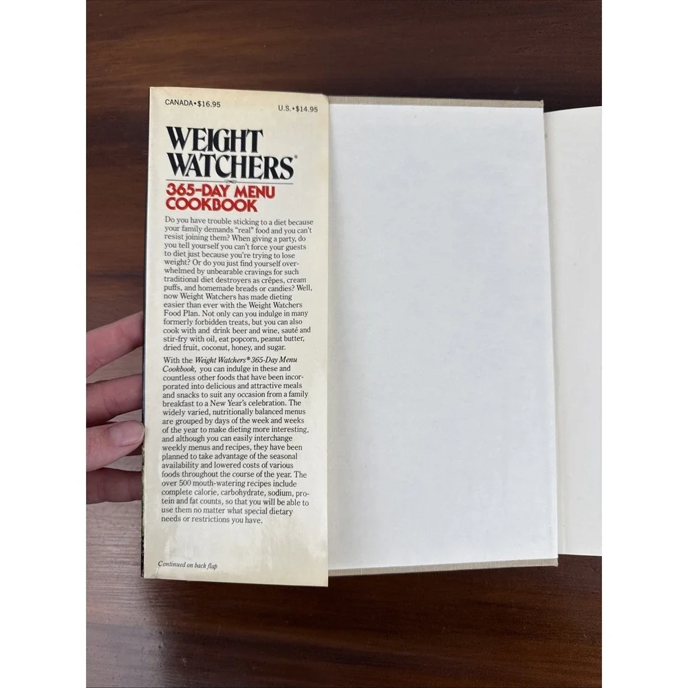 365-Day Menu‎ Cookbook by Weight Watchers 1981 Hardcover Dust Jacket